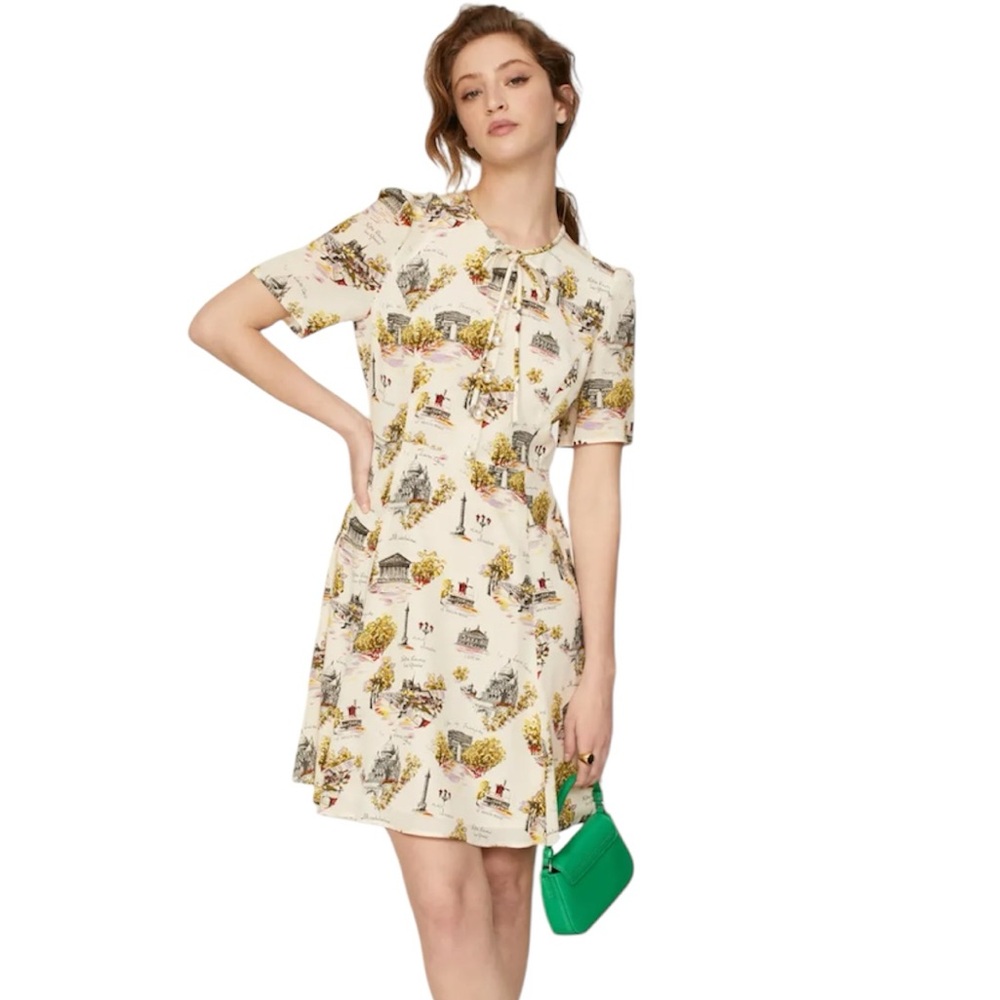LK Bennett Cream and Yellow Printed Mini Dress